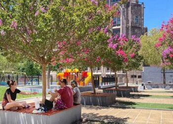 La Plaza Emilio Mitre está más florida que nunca